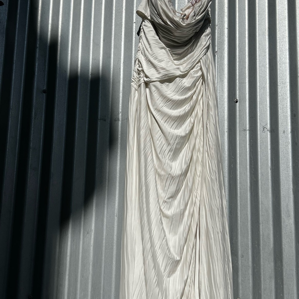 JLUXLABEL Strapless Draped Maxi Gown in Ivory